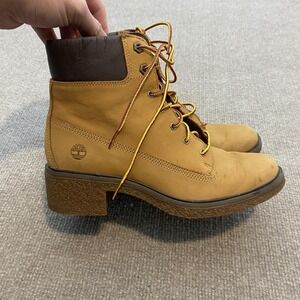 Timberland Boots Womens Size 7 Brown Nubuck Ankle Lace Up Block Heel A1KLL